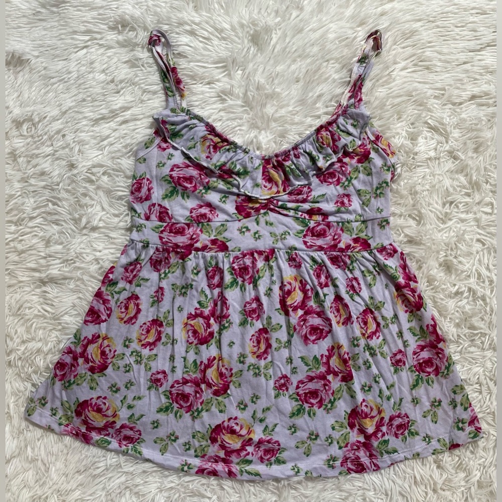 Torrid Y2K Preppy Coquette Whimsy Boho Rose Floral Babydoll Top Purple 0 0X L 12